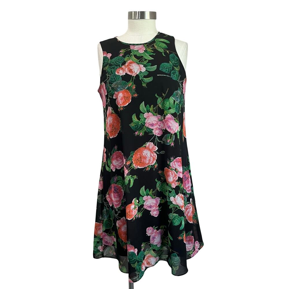 Calvin Klein Black Floral Dress Sleeveless Office Siren Chic 4